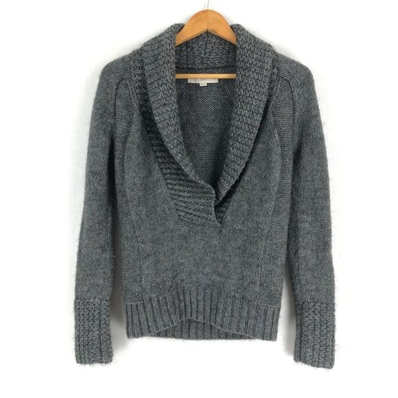 LOFT Women's Size X-Small Grey Alpaca Wool Blend Shawl Collar Knit Sweater - Picture 1 of 6